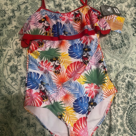 Disney Red and Blue One Piece Swimwear with Tropical Print - Picture 1 of 2